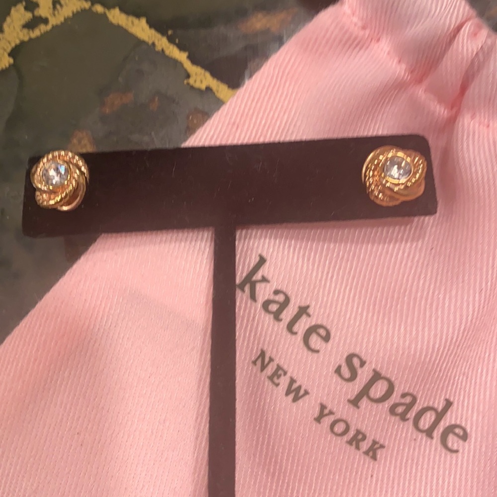 Kate Spade rose gold knot earrings studs w/ stone